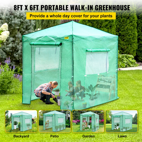 VEVOR 8'x 6'x 8' Pop-Up Greenhouse | Set Up in Minutes | Portable Greenhouse with Doors & Windows