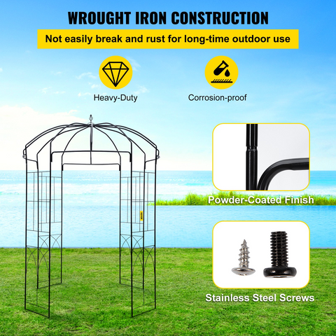 VEVOR Birdcage Shape Garden Arbor - 8' High x 5.2' Wide - Heavy Duty Wrought Iron Arbor - Wedding Arch Trellis for Climbing Vines in Outdoor Garden, Lawn, Backyard, Patio - Black