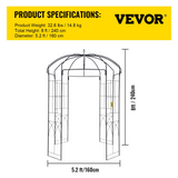 VEVOR Birdcage Shape Garden Arbor - 8' High x 5.2' Wide - Heavy Duty Wrought Iron Arbor - Wedding Arch Trellis for Climbing Vines in Outdoor Garden, Lawn, Backyard, Patio - Black