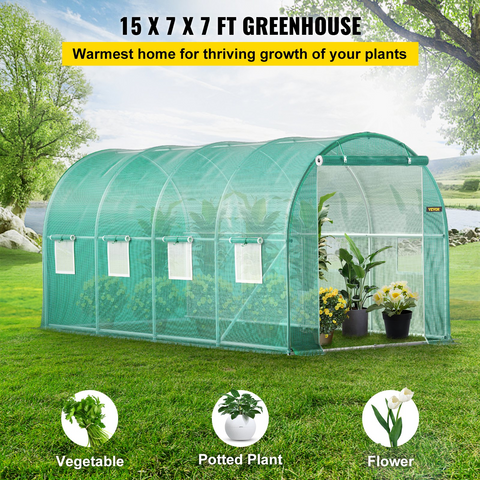 VEVOR Walk-in Tunnel Greenhouse | 15 x 7 x 7 ft | Portable Plant Hot House