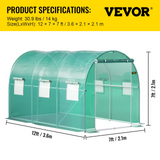 VEVOR Walk-in Tunnel Greenhouse, 12 x 7 x 7 ft Portable Plant Hot House