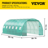 VEVOR Walk-in Tunnel Greenhouse - Portable Plant Hot House with Galvanized Steel Hoops and Roll-up Windows, Green