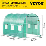 VEVOR Walk-in Tunnel Greenhouse - Portable Plant Hot House with Galvanized Steel Hoops, Zippered Door, and 6 Roll-up Windows, Green