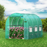 VEVOR Walk-in Tunnel Greenhouse - Portable Plant Hot House with Galvanized Steel Hoops, Zippered Door, and 6 Roll-up Windows, Green