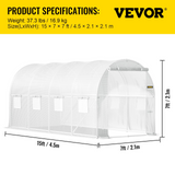 VEVOR Walk-in Tunnel Greenhouse | 15 x 7 x 7 ft | Portable Plant Hot House