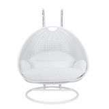 White Wicker Hanging 2 Person Egg Swing Chair - Outdoor Comfort and Relaxation