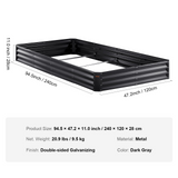 VEVOR Galvanized Raised Garden Bed Planter Box 94.5x47.2x11" Flower Vegetable - Spacious Planting Space, Easy Installation, User-friendly Design