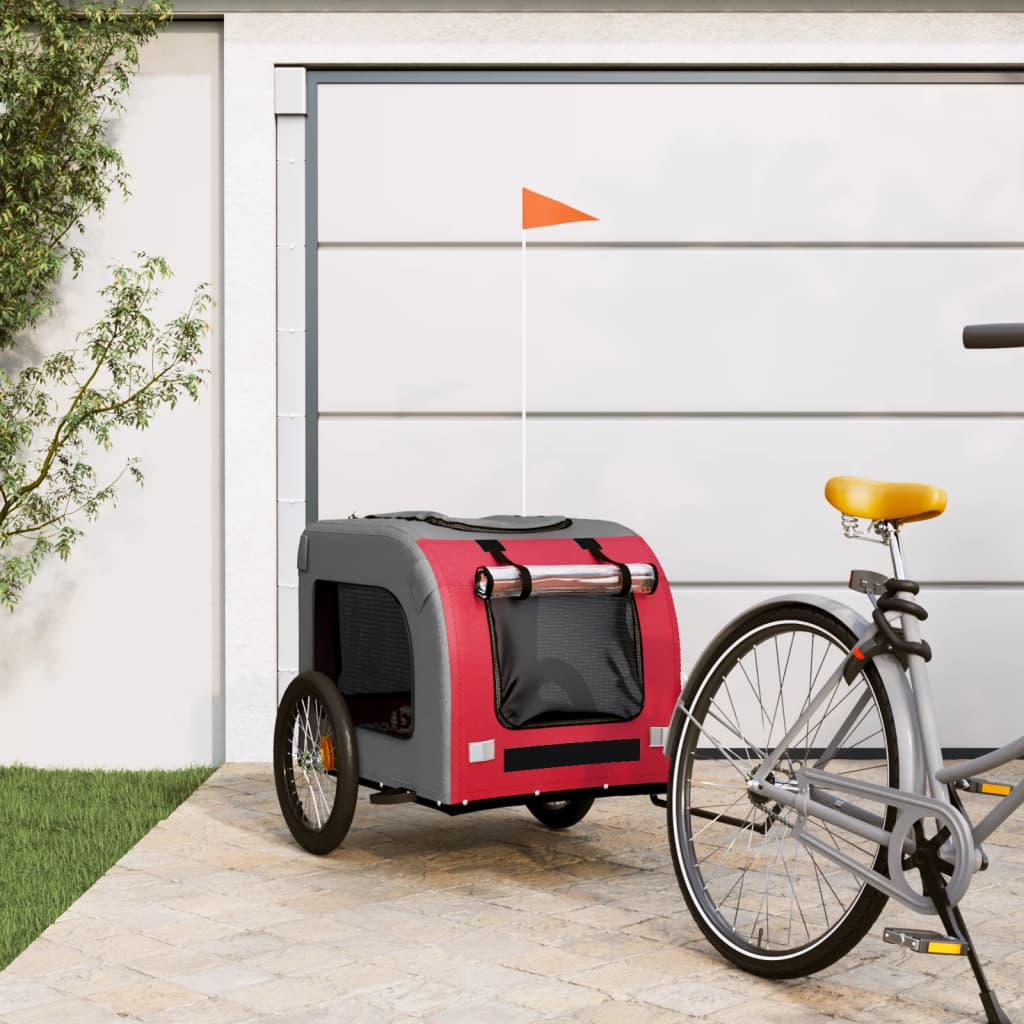 vidaXL Pet Bike Trailer Red and Gray Oxford Fabric&Iron - Comfortable and Sturdy