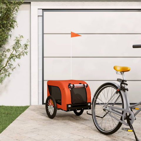 vidaXL Pet Bike Trailer - Orange and Black Oxford Fabric and Iron