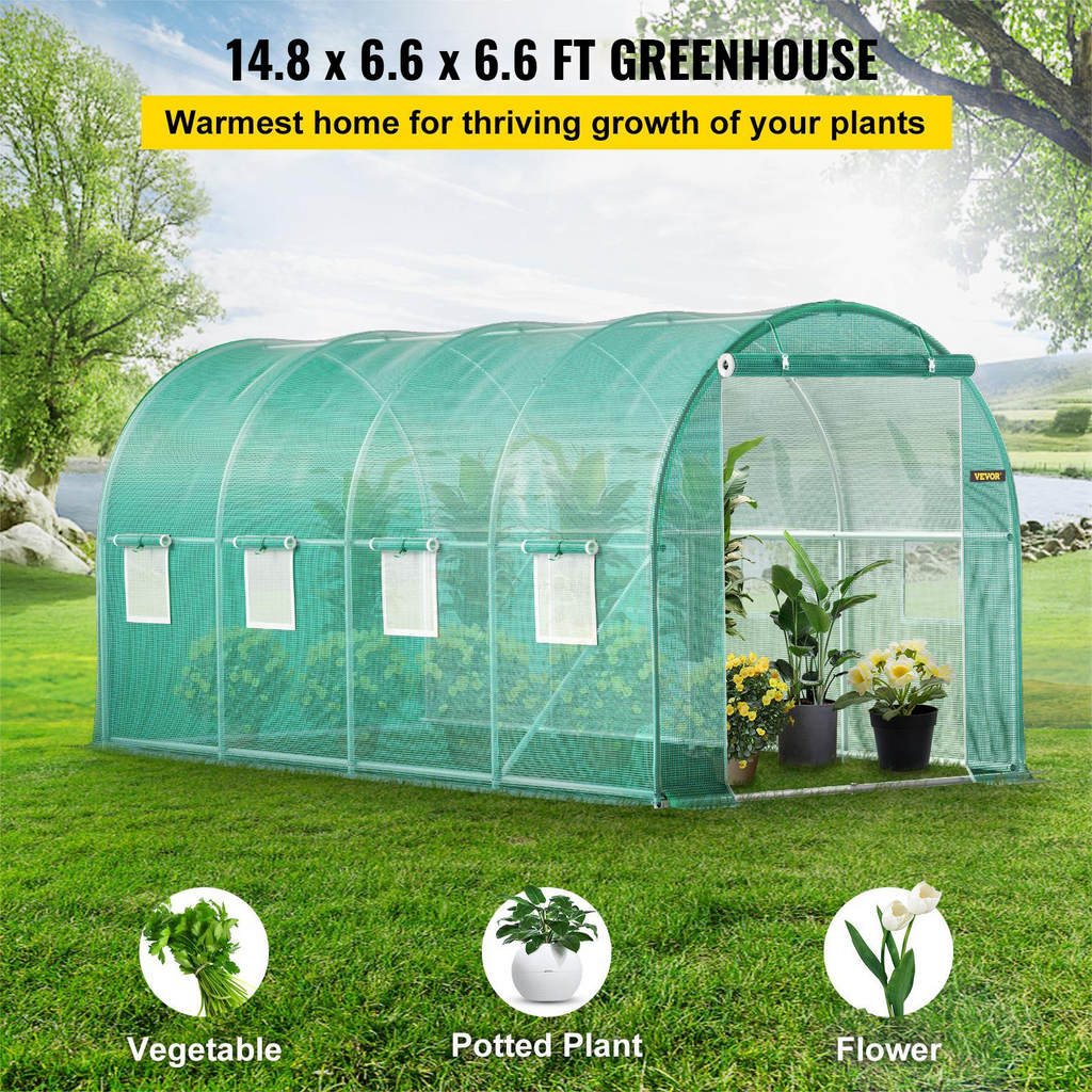 VEVOR Walk-in Tunnel Greenhouse | 15 x 7 x 7 ft | Portable Plant Hot House