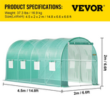 VEVOR Walk-in Tunnel Greenhouse | 15 x 7 x 7 ft | Portable Plant Hot House