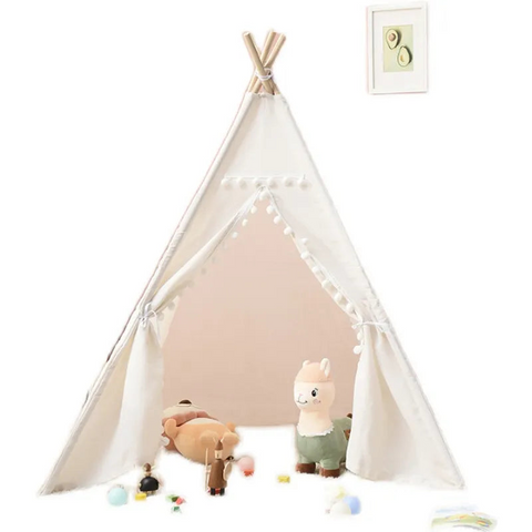 Teepee Play Tent - Cotton Canvas & Wooden Poles | Unique Features | Side Window