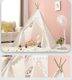 Teepee Play Tent - Cotton Canvas & Wooden Poles | Unique Features | Side Window