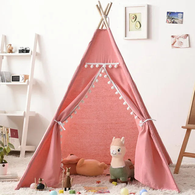 Teepee Play Tent - Premium Cotton Canvas, Wooden Poles, Side Window