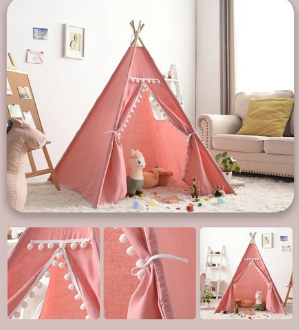 Teepee Play Tent - Premium Cotton Canvas, Wooden Poles, Side Window