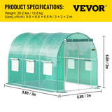 VEVOR Walk-in Tunnel Greenhouse - Portable Plant Hot House with Galvanized Steel Hoops, Zippered Door, and 6 Roll-up Windows, Green