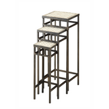 3 Piece Slate Square Plant Stands | Decorative Steel and Travertine Nesting Tables