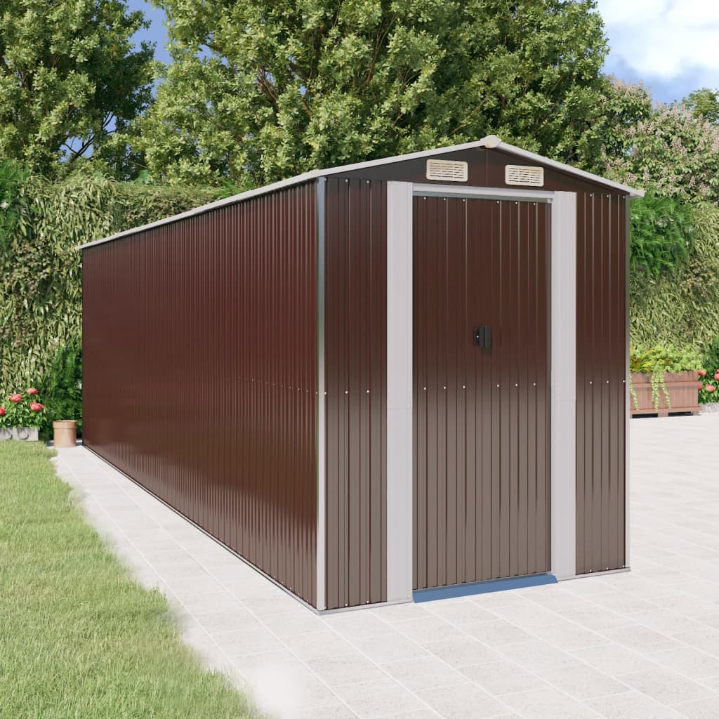 vidaXL Garden Shed Dark Brown 75.6"x238.6"x87.8" Galvanized Steel - Outdoor Storage Solution