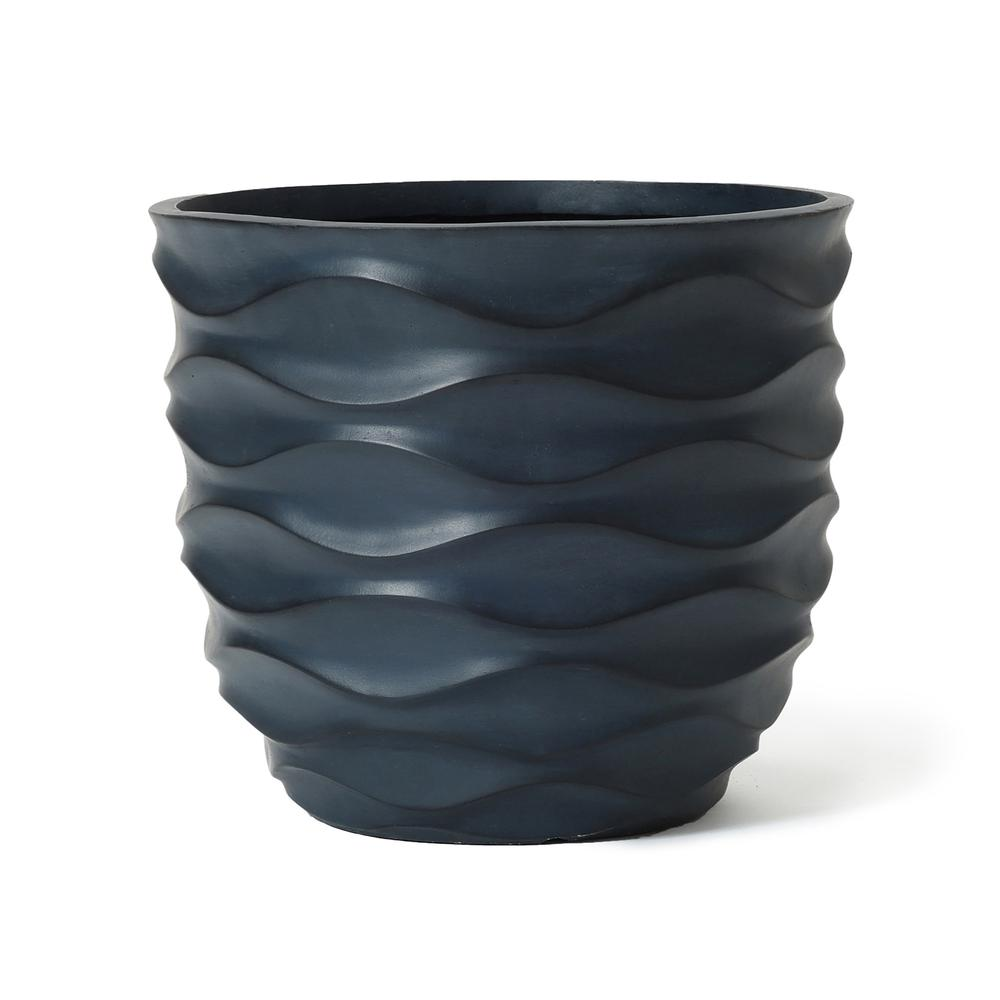 17.3-Inch Round Black Waves MgO Planter - Modern and Durable Pot for Indoor and Outdoor Use