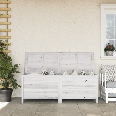 vidaXL Patio Storage Box White 59.1"x19.7"x22.2" Solid Wood Fir - Outdoor Cushion Storage