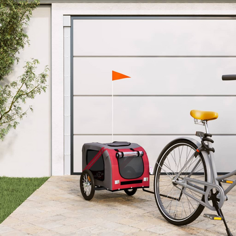 vidaXL Pet Bike Trailer Red and Gray Oxford Fabric and Iron - Convenient and Safe Pet Transportation