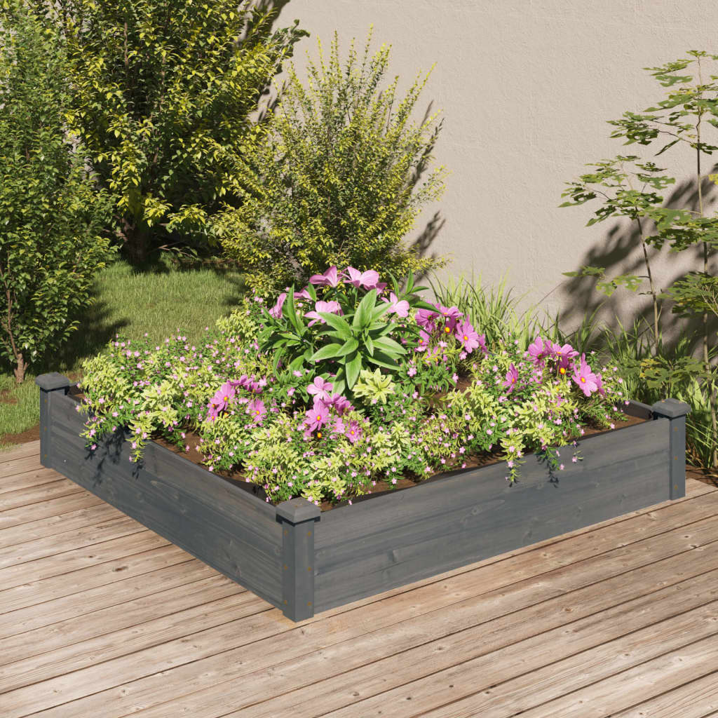 vidaXL Garden Raised Bed with Liner Gray 47.2"x47.2"x9.8" Solid Wood Fir