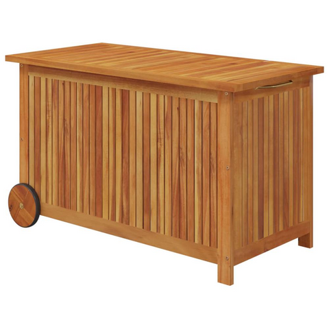 Patio Storage Box with Wheels 35.4"x19.7"x22.8" Solid Wood Acacia - Outdoor Garden Furniture Storage