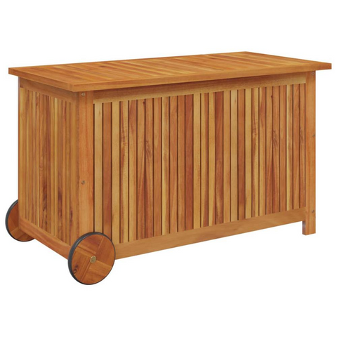 Patio Storage Box with Wheels 35.4"x19.7"x22.8" Solid Wood Acacia - Outdoor Garden Furniture Storage