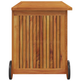 Patio Storage Box with Wheels 35.4"x19.7"x22.8" Solid Wood Acacia - Outdoor Garden Furniture Storage