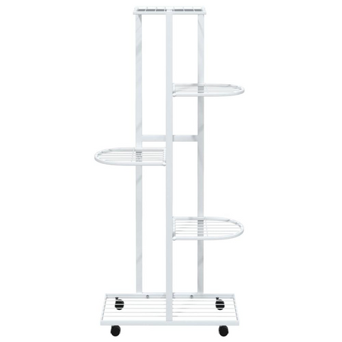 5-Floor Flower Stand with Wheels 17.3"x9.1"x39.4" White Iron - Elegant Plant Shelf for Display and Storage