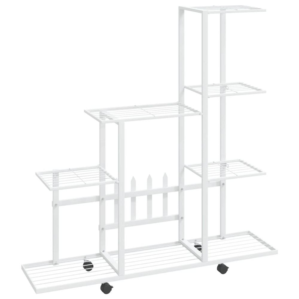 Flower Stand with Wheel 37.2"x9.8"x36.4" White Metal | Sturdy and Versatile Plant Rack