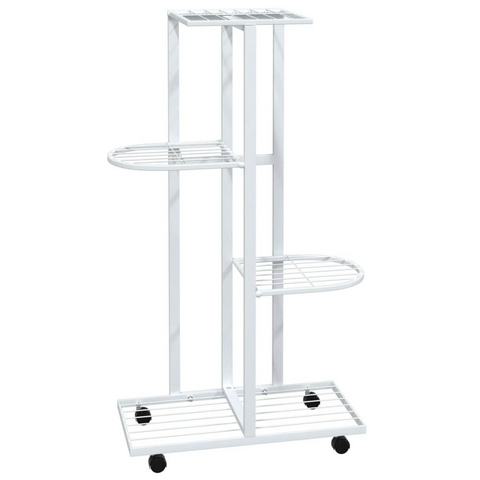 4-Floor Flower Stand with Wheels 17.3"x9.1"x31.5" White Iron - Durable and Stylish Plant Rack