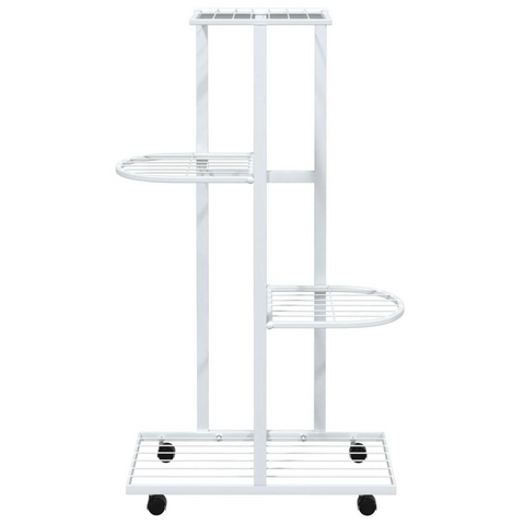 4-Floor Flower Stand with Wheels 17.3"x9.1"x31.5" White Iron - Durable and Stylish Plant Rack