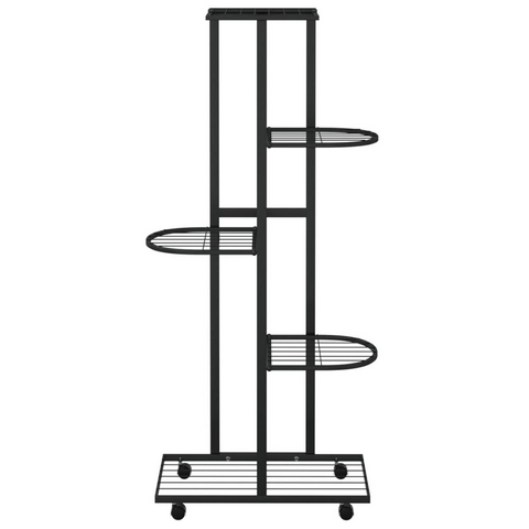 5-Floor Flower Stand with Wheels 17.3"x9.1"x39.4" – Black Iron | Durable & Sturdy Plant Shelf