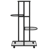 4-Floor Flower Stand with Wheels 17.3"x9.1"x31.5" Black Iron - Ideal Solution for Plant Display