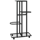 4-Floor Flower Stand with Wheels 17.3"x9.1"x31.5" Black Iron - Ideal Solution for Plant Display