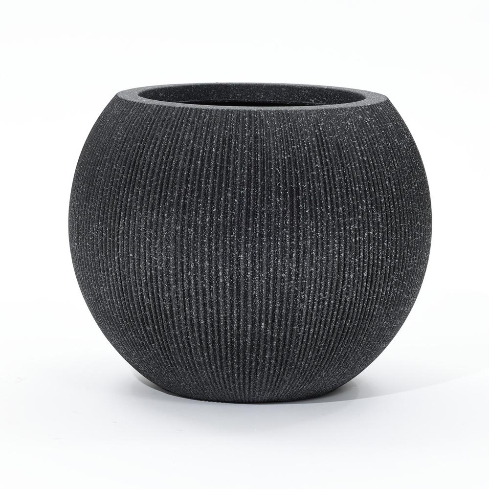 14.5" Round Bowl Plastic Planter, Mediterranean Black - Modern Style, Durable and Lightweight