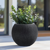 14.5" Round Bowl Plastic Planter, Mediterranean Black - Modern Style, Durable and Lightweight