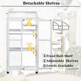 62inch Height Wood Large Greenhouse Balcony Portable Cold Frame with Wheels and Adjustable Shelves, White