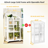 62inch Height Wood Large Greenhouse Balcony Portable Cold Frame with Wheels and Adjustable Shelves, White