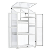 62inch Height Wood Large Greenhouse Balcony Portable Cold Frame with Wheels and Adjustable Shelves, White