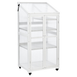 62inch Height Wood Large Greenhouse Balcony Portable Cold Frame with Wheels and Adjustable Shelves, White