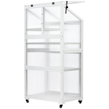 62inch Height Wood Large Greenhouse Balcony Portable Cold Frame with Wheels and Adjustable Shelves, White