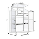 62inch Height Wood Large Greenhouse Balcony Portable Cold Frame with Wheels and Adjustable Shelves, White