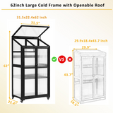 62-inch Height Wood Large Greenhouse Balcony Portable Cold Frame with Wheels and Adjustable Shelves, Black