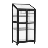 62-inch Height Wood Large Greenhouse Balcony Portable Cold Frame with Wheels and Adjustable Shelves, Black