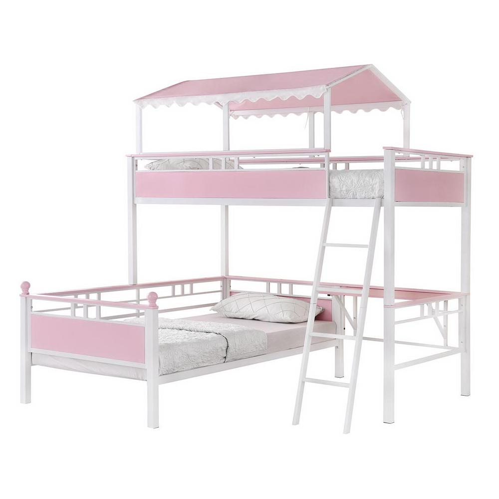 Alexia Twin over Twin Workstation Bunk Bed Pink and White