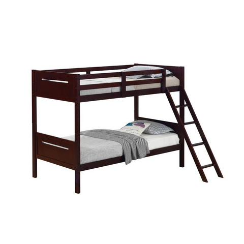 Littleton Twin Over Twin Bunk Bed Espresso - Space-Saving, Modern Design, Secure Guardrails