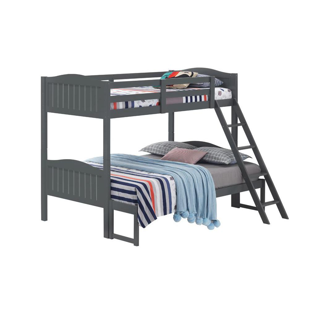 Arlo Twin Over Full Bunk Bed with Ladder Grey - Space-Saving, Modern Design