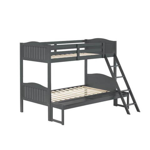 Arlo Twin Over Full Bunk Bed with Ladder Grey - Space-Saving, Modern Design